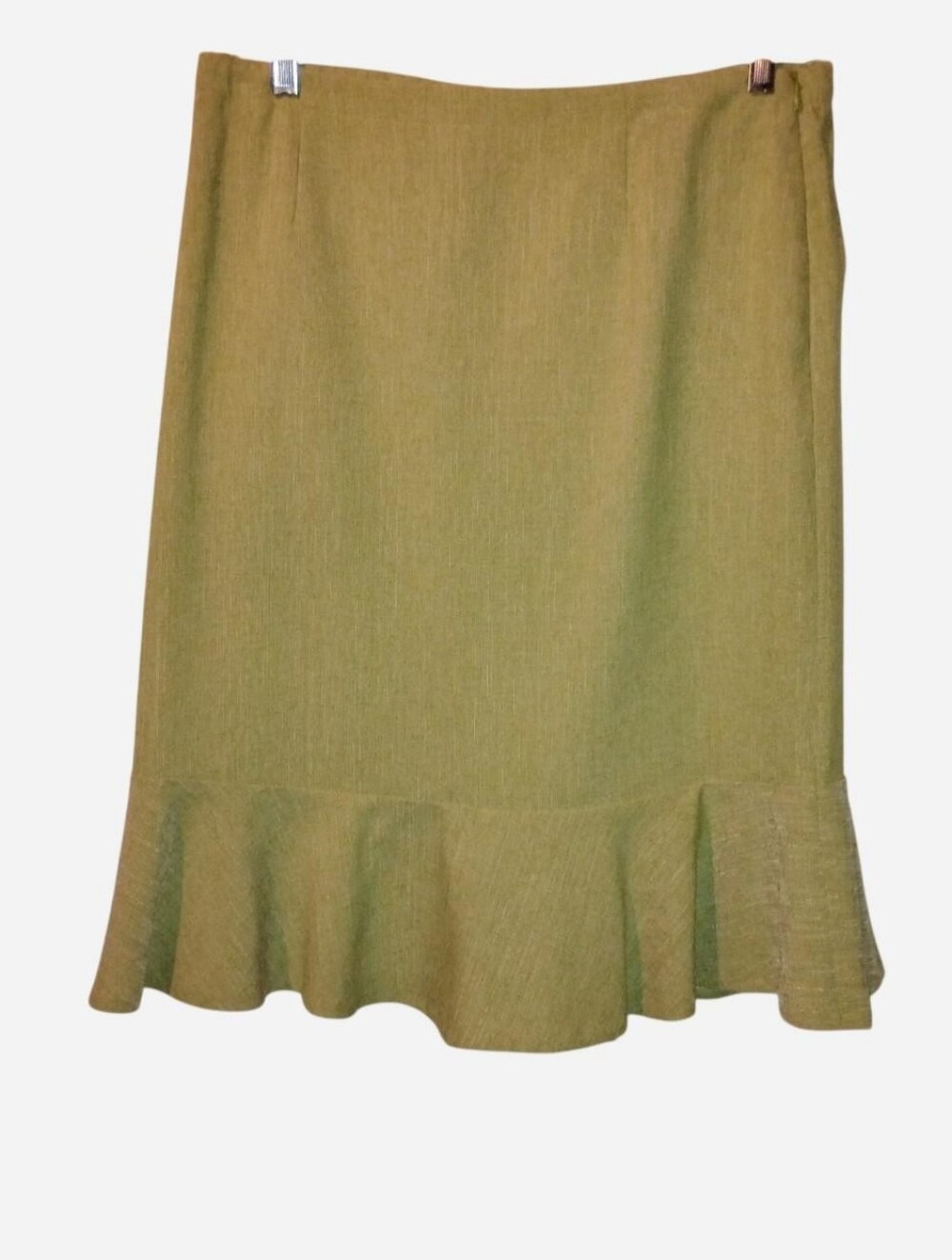 Alfred Dunner Lime Green Flounce Hem Skirt Size 12 Faux Linen Polyester